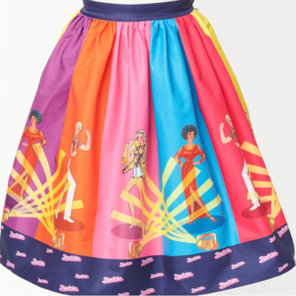 Unique Vintage Rainbow Barbie Disco Gellar Swing Skirt